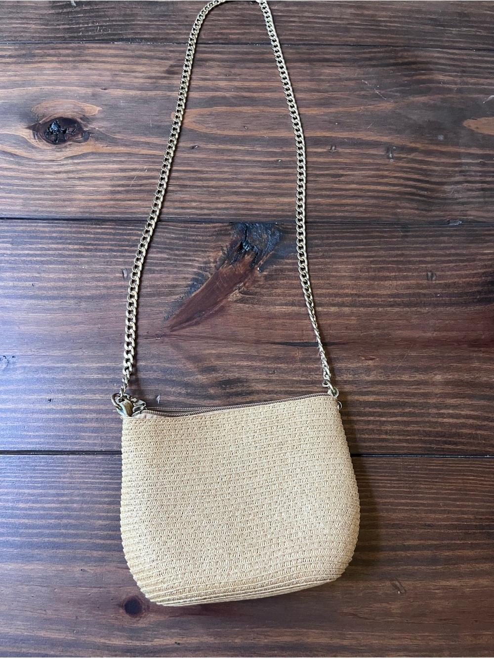 Woven Crossbody Bag with Gold Chain Strap